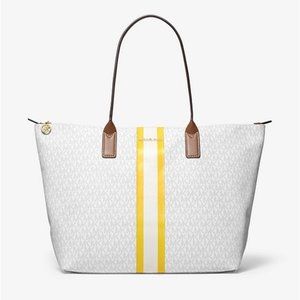 Michael Kors Large Logo Stripe Tote Bag Travel Large Tote Signature Logo Print